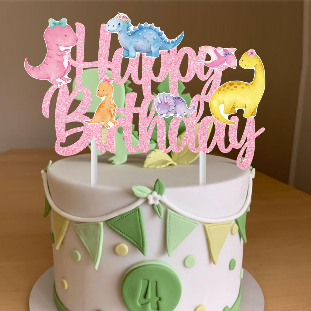 iPartyFun Handmade Dinosaur Cake Topper – Glitter Pastel Dino Decoration for Girls’ Birthday Parties & Baby Showers (8 x 6 Inches)