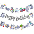 iPartyFun Raccoon Happy Birthday Banner Set – 3 Woodland Party Cutout Decorations for Animal Themed Celebrations