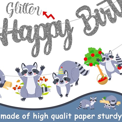 iPartyFun Raccoon Happy Birthday Banner Set – 3 Woodland Party Cutout Decorations for Animal Themed Celebrations