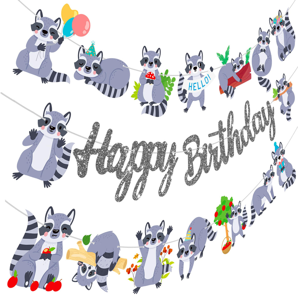 iPartyFun Raccoon Happy Birthday Banner Set – 3 Woodland Party Cutout Decorations for Animal Themed Celebrations