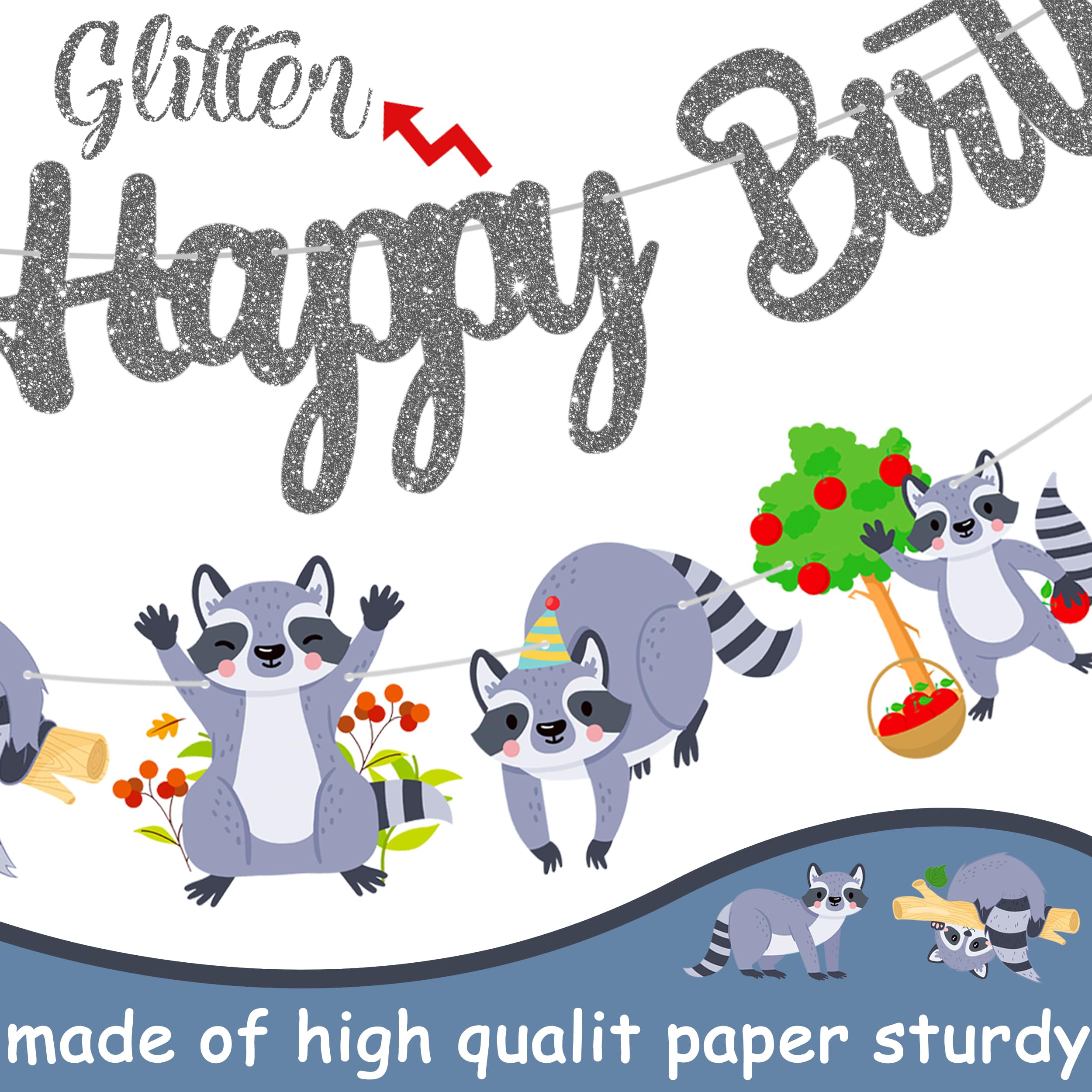 iPartyFun Raccoon Happy Birthday Banner Set – 3 Woodland Party Cutout Decorations for Animal Themed Celebrations