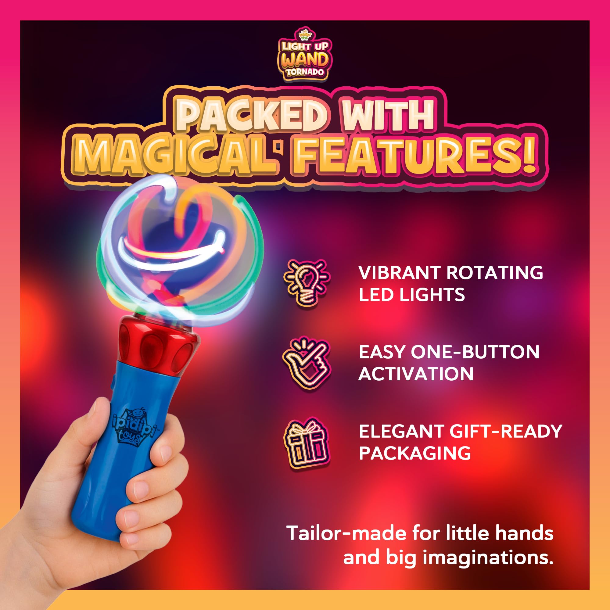 IPIDIPI TOYS Spinning Light Up Wand – LED Magic Swirling Toy for Kids, Easter Basket Stuffers, Party Favors