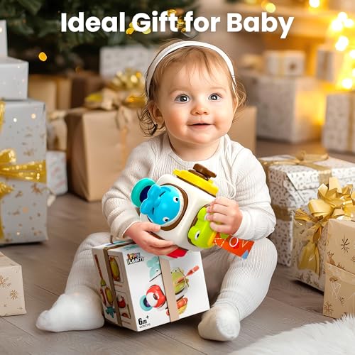iPlay iLearn 6-in-1 Busy Cube: Montessori Sensory Toy with Animal Activities for Toddlers 1-3, Travel-Friendly