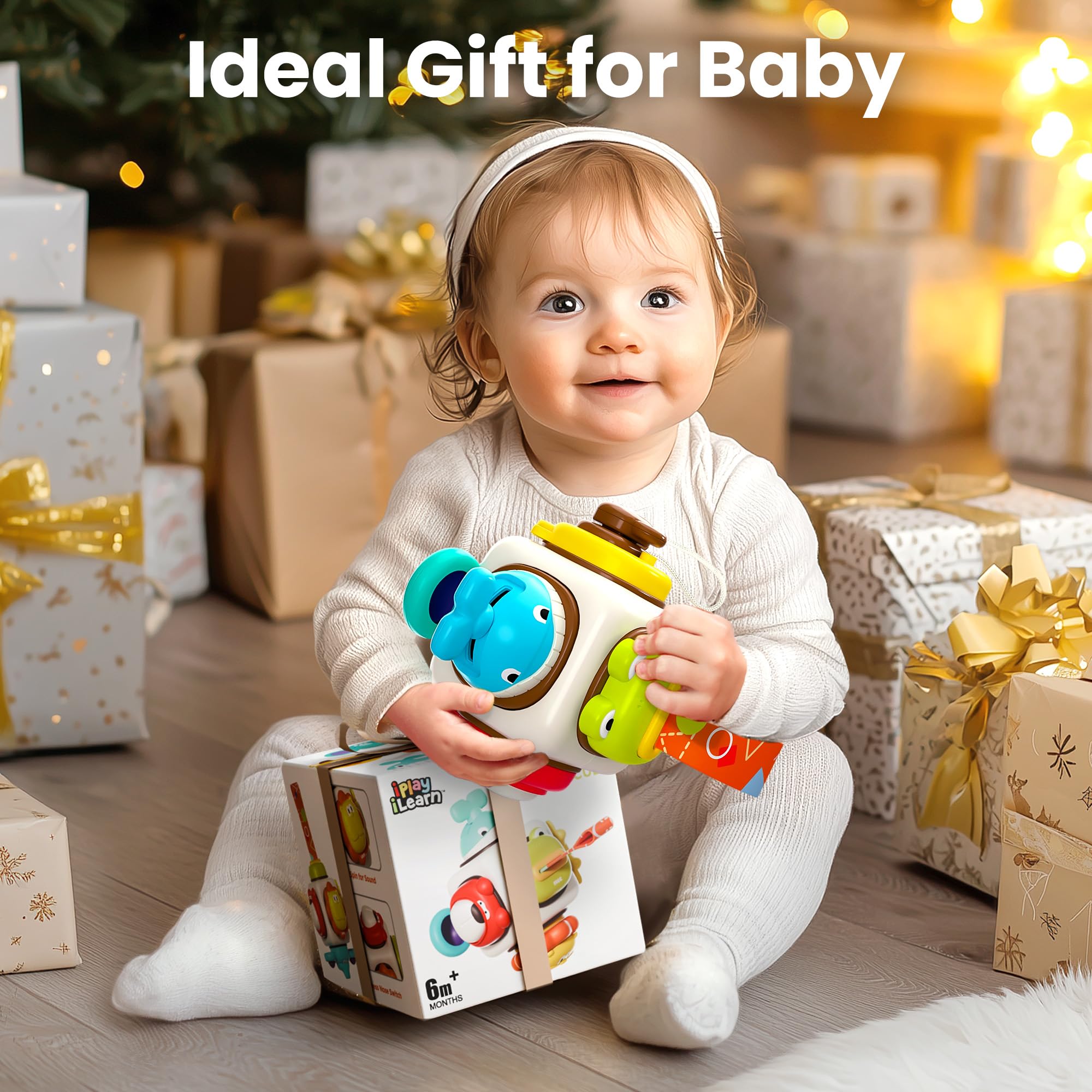 iPlay iLearn 6-in-1 Busy Cube: Montessori Sensory Toy with Animal Activities for Toddlers 1-3, Travel-Friendly