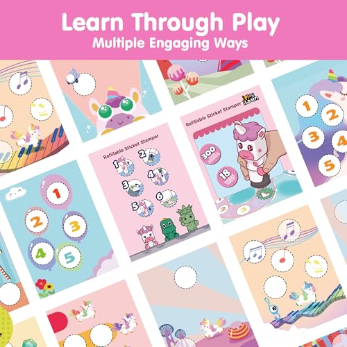 iPlay iLearn Unicorn Sticker Stamp Set – 400+ Stickers, 18-Page Activity Book, Mess-Free Travel Toy for Ages 3-6