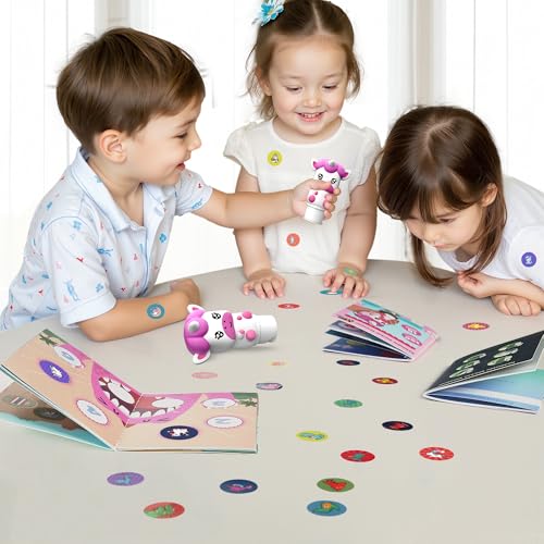 iPlay iLearn Unicorn Sticker Stamp Set – 400+ Stickers, 18-Page Activity Book, Mess-Free Travel Toy for Ages 3-6