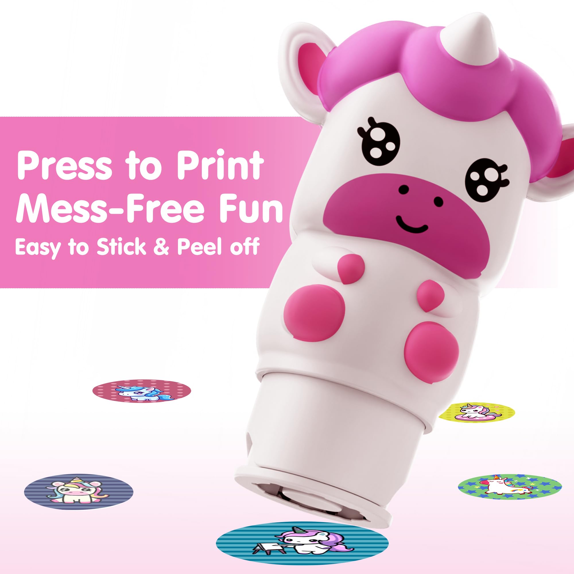 iPlay iLearn Unicorn Sticker Stamp Set – 400+ Stickers, 18-Page Activity Book, Mess-Free Travel Toy for Ages 3-6