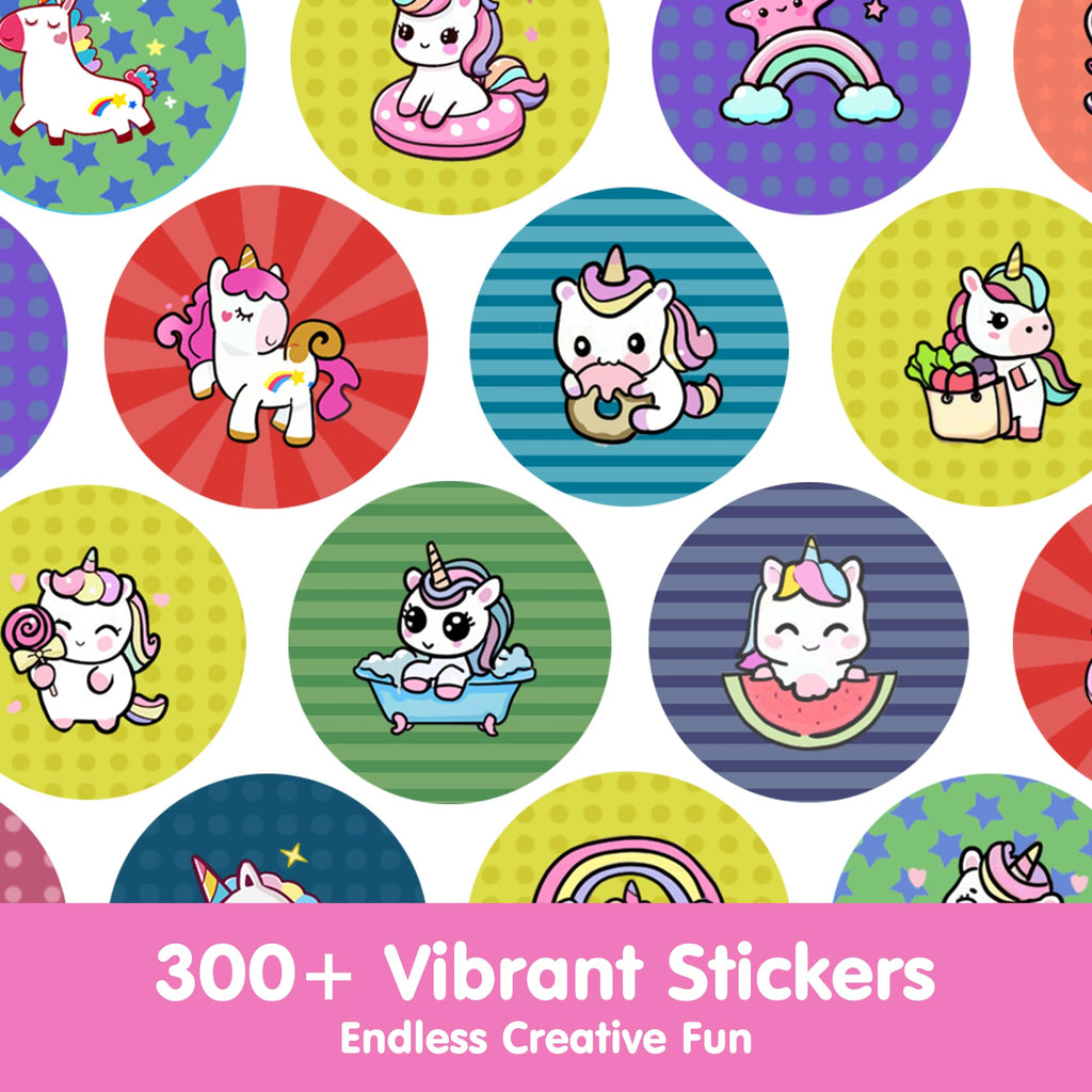 iPlay iLearn Unicorn Sticker Stamp Set – 400+ Stickers, 18-Page Activity Book, Mess-Free Travel Toy for Ages 3-6