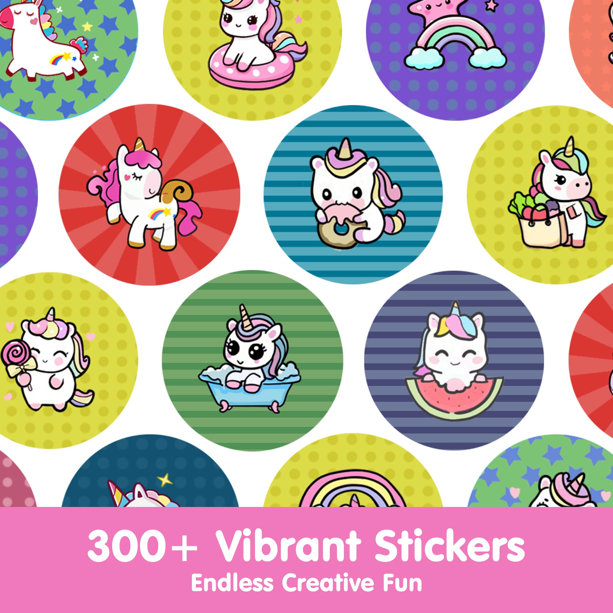 iPlay iLearn Unicorn Sticker Stamp Set – 400+ Stickers, 18-Page Activity Book, Mess-Free Travel Toy for Ages 3-6