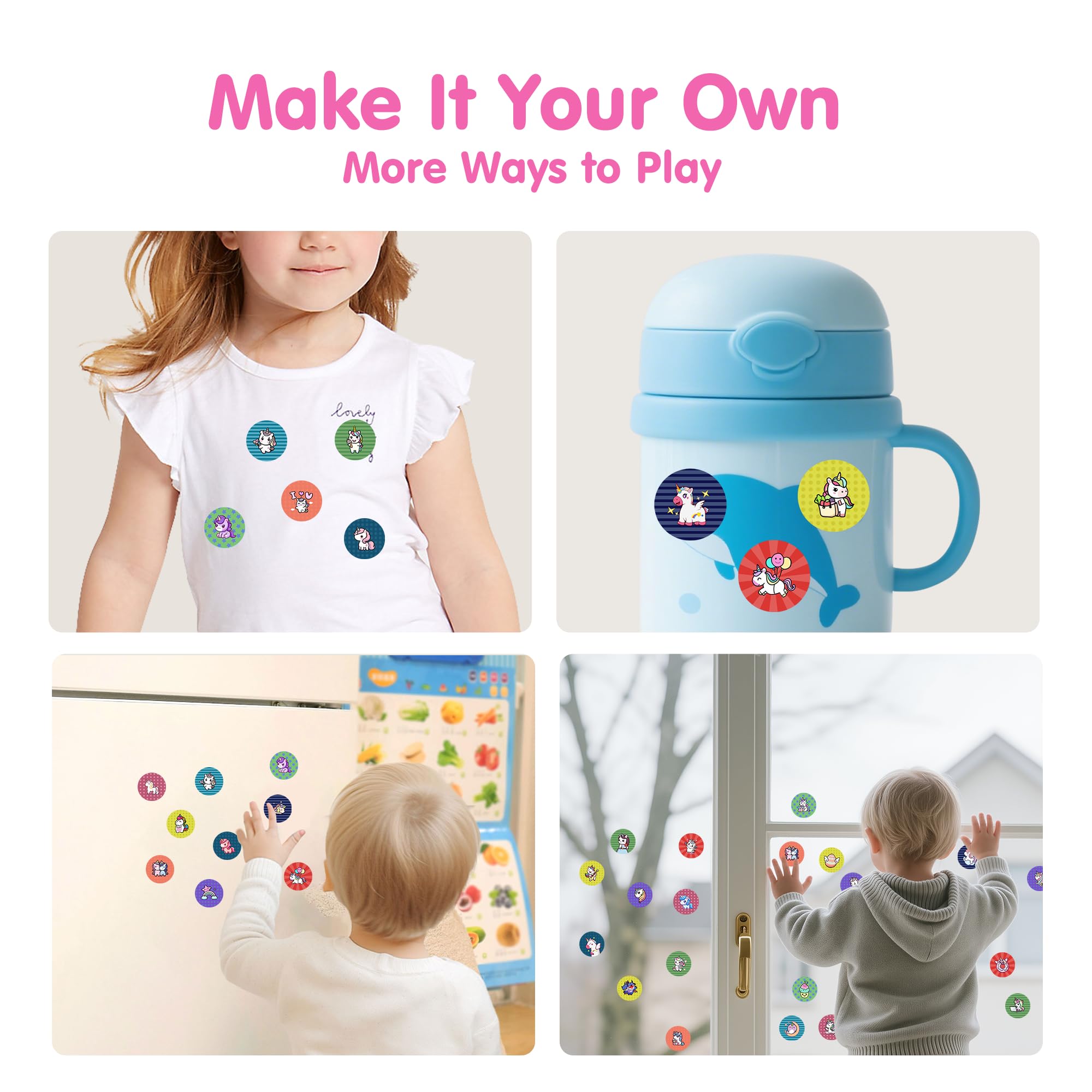 iPlay iLearn Unicorn Sticker Stamp Set – 400+ Stickers, 18-Page Activity Book, Mess-Free Travel Toy for Ages 3-6
