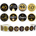 IPonfees 600-Pack Happy 40th Birthday Stickers Roll, Black and Gold 1.5-Inch Round Labels, 8 Unique Designs