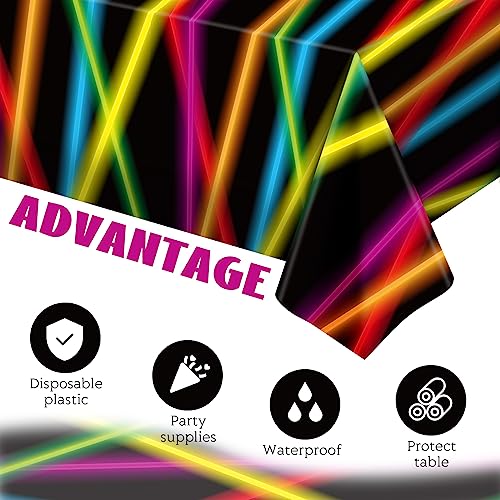 Irenare 3-Pack 80s Neon Plastic Tablecloths for Black Light Parties, 54x108 Inch Rectangular Table Covers
