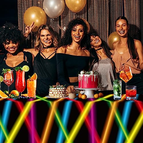 Irenare 3-Pack 80s Neon Plastic Tablecloths for Black Light Parties, 54x108 Inch Rectangular Table Covers