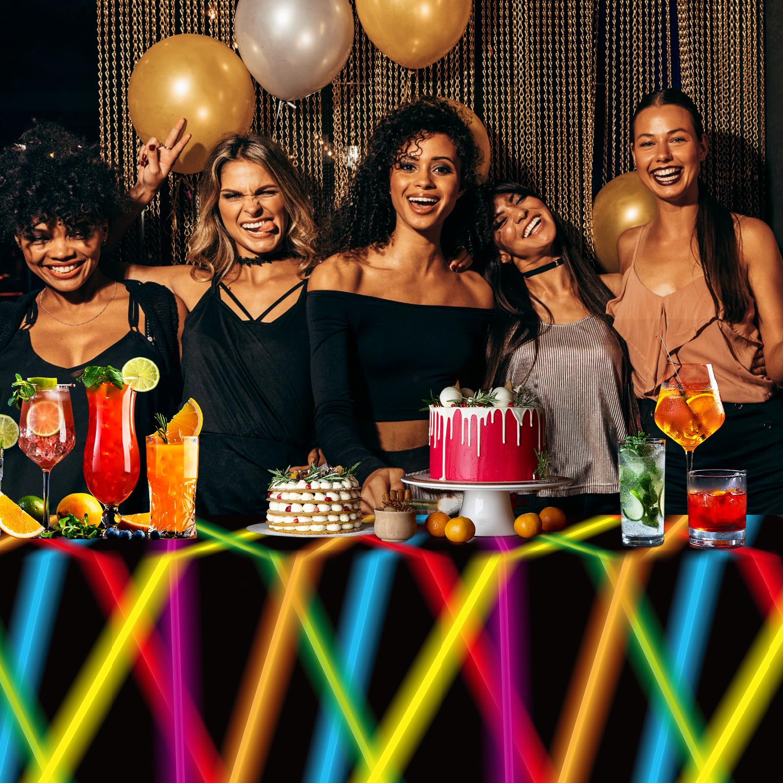 Irenare 3-Pack 80s Neon Plastic Tablecloths for Black Light Parties, 54x108 Inch Rectangular Table Covers