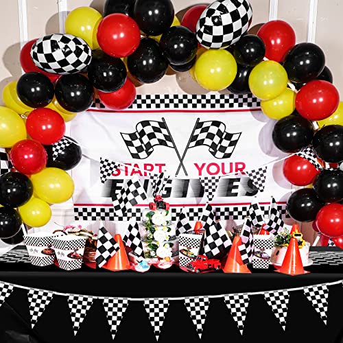 Irenare 3-Pack Car Racing Party Tablecloths - 54x108 Inch Racetrack Design for Kids Birthday Decorations (Black)