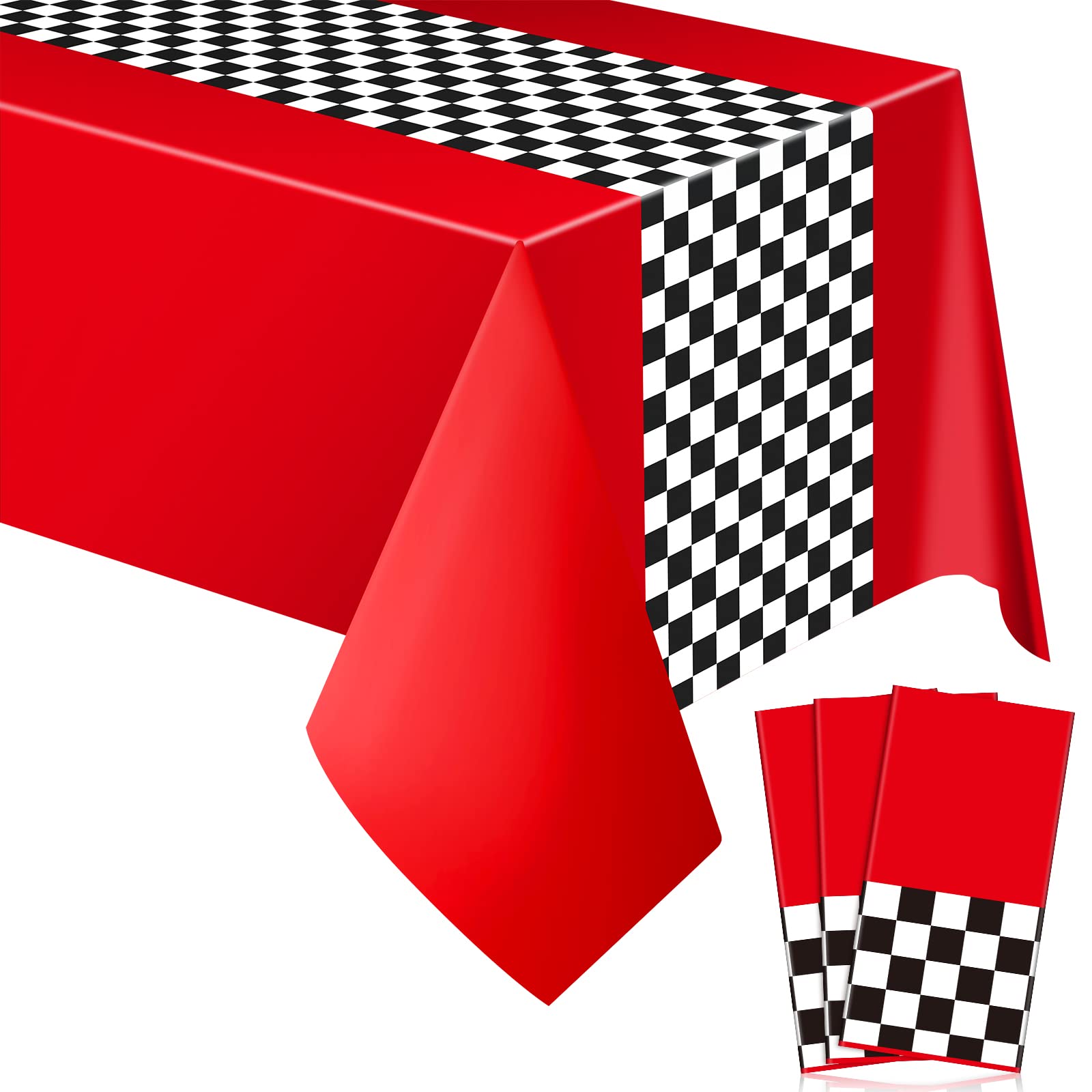 Irenare 3 Pack Racing Car Party Tablecloths – 54x108 Inch Red PE Racetrack Tablecovers for Boys Birthday Decorations