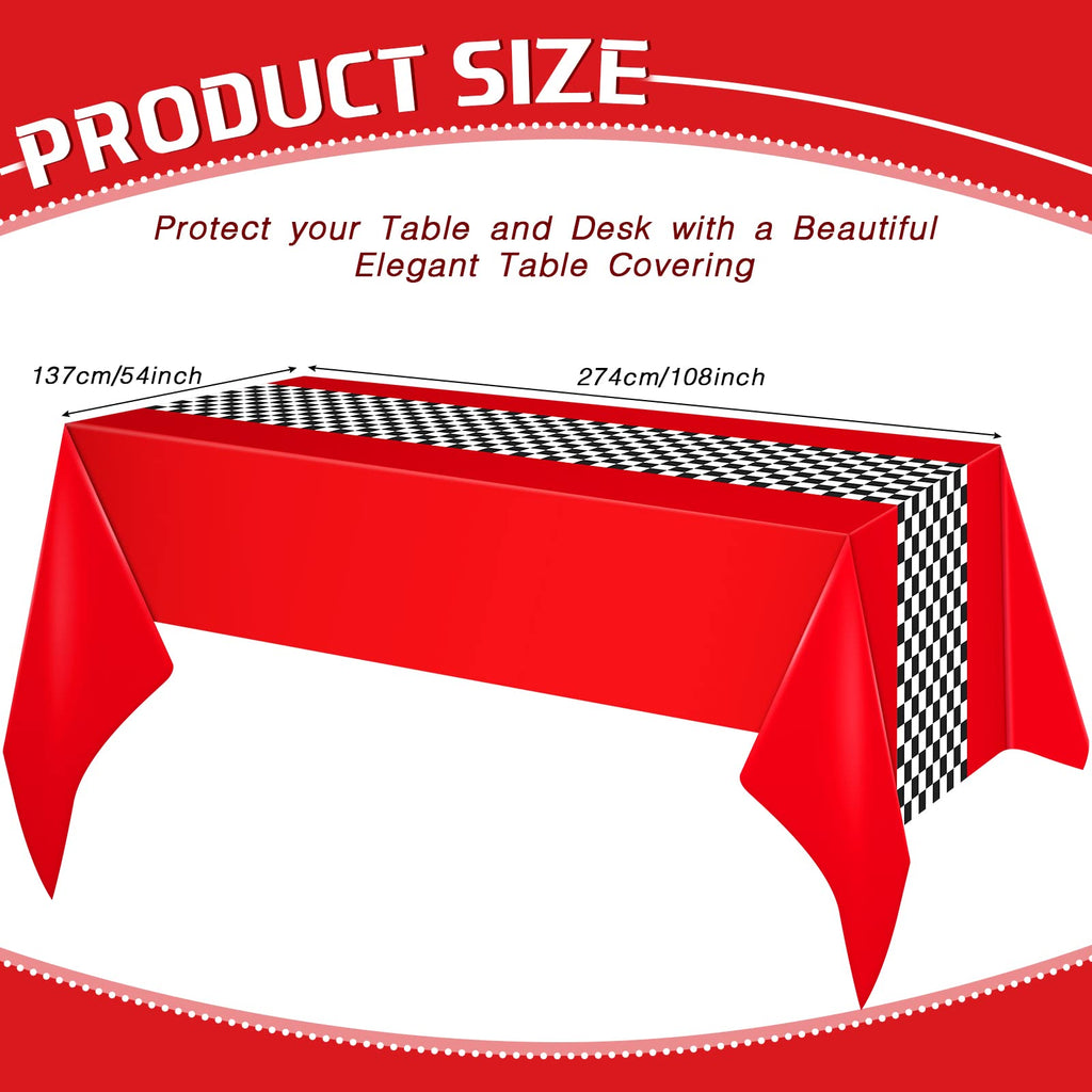 Irenare 3 Pack Racing Car Party Tablecloths – 54x108 Inch Red PE Racetrack Tablecovers for Boys Birthday Decorations