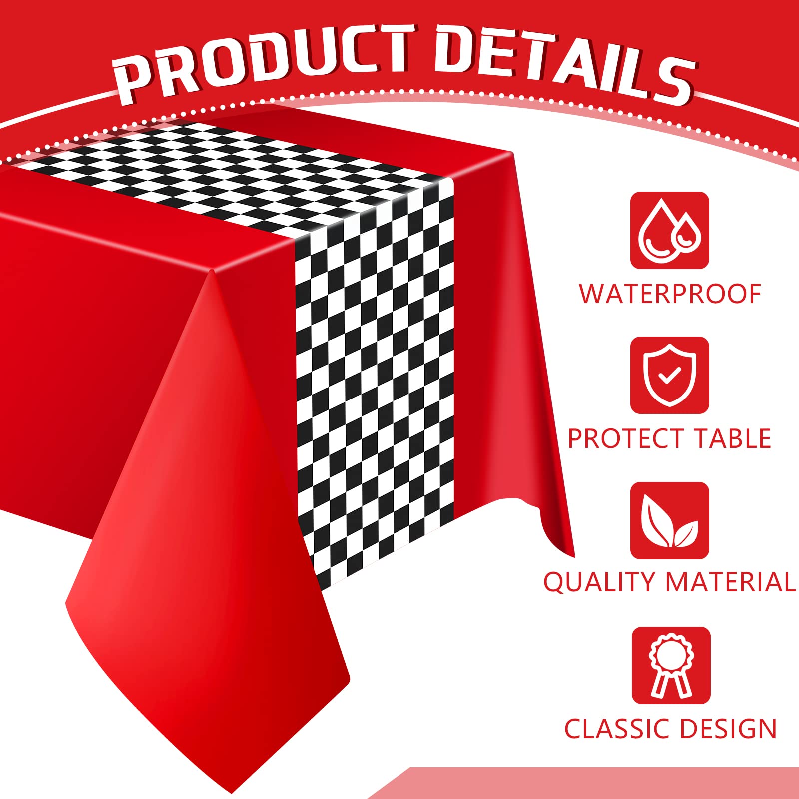 Irenare 3 Pack Racing Car Party Tablecloths – 54x108 Inch Red PE Racetrack Tablecovers for Boys Birthday Decorations
