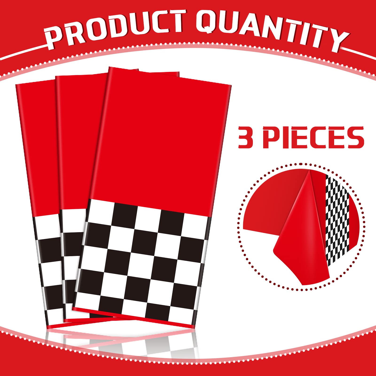 Irenare 3 Pack Racing Car Party Tablecloths – 54x108 Inch Red PE Racetrack Tablecovers for Boys Birthday Decorations