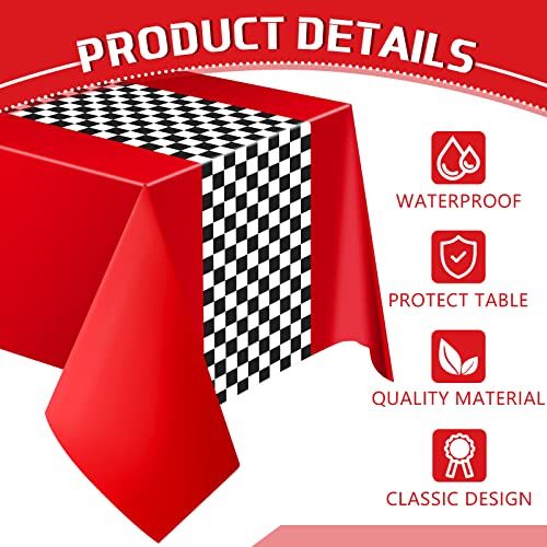 Irenare 3 Pack Racing Car Party Tablecloths – 54x108 Inch Red PE Racetrack Tablecovers for Boys Birthday Decorations