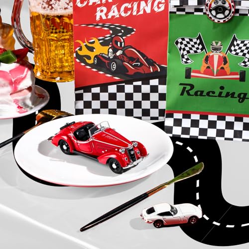 Irenare 3-Pack Racing Tablecloths 54x108 Inch Disposable Car Theme Party Decor (White)