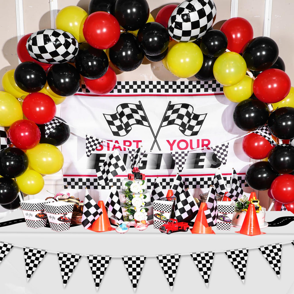 Irenare 3-Pack Racing Tablecloths 54x108 Inch Disposable Car Theme Party Decor (White)