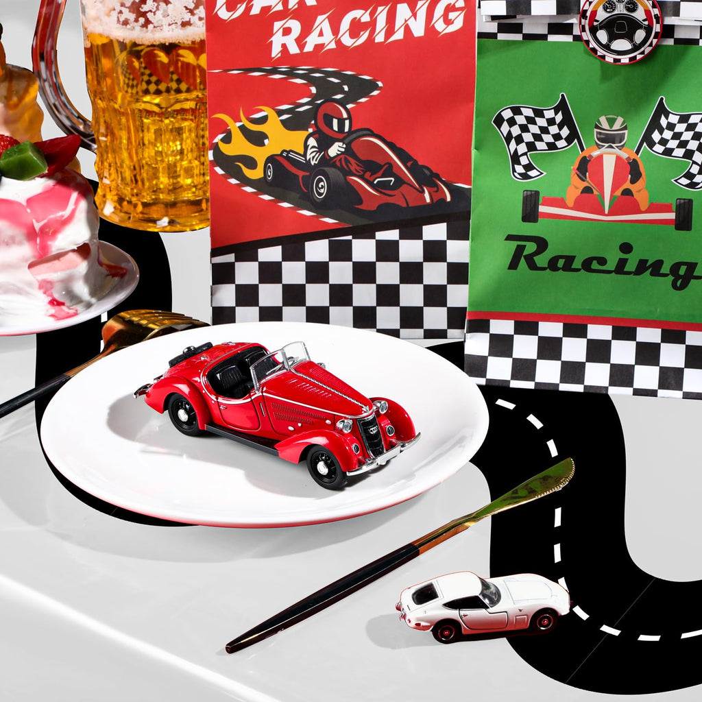 Irenare 3-Pack Racing Tablecloths 54x108 Inch Disposable Car Theme Party Decor (White)