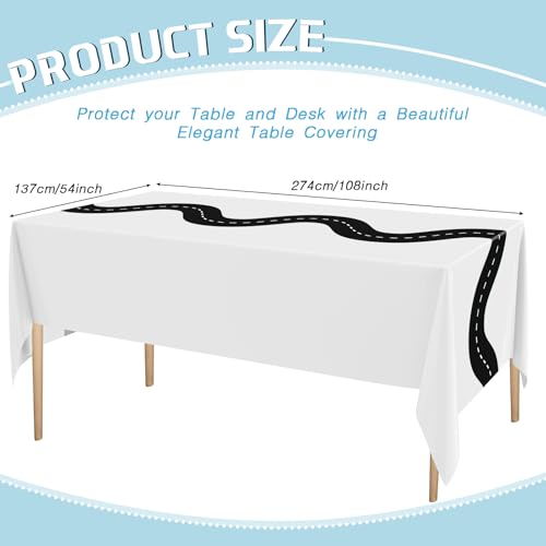 Irenare 3-Pack Racing Tablecloths 54x108 Inch Disposable Car Theme Party Decor (White)