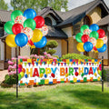 Irenare Building Block Birthday Banner Kit – 70x15 Inch Fabric Backdrop with 38 Colorful Balloons, Brick Theme Party Decor