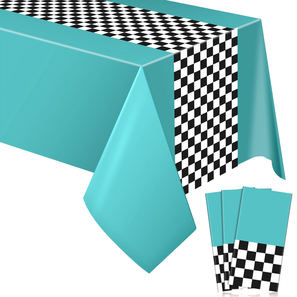 Irenare Car Birthday Party Supplies: 3 Cyan Racetrack Tablecloths 54x108 Inches
