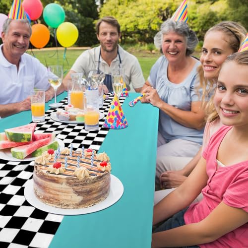 Irenare Car Birthday Party Supplies: 3 Cyan Racetrack Tablecloths 54x108 Inches