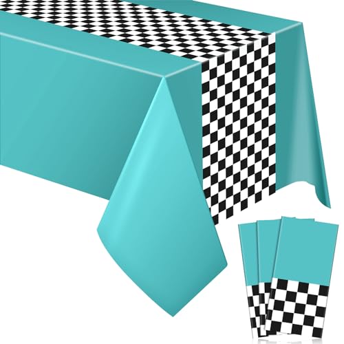 Irenare Car Birthday Party Supplies: 3 Cyan Racetrack Tablecloths 54x108 Inches