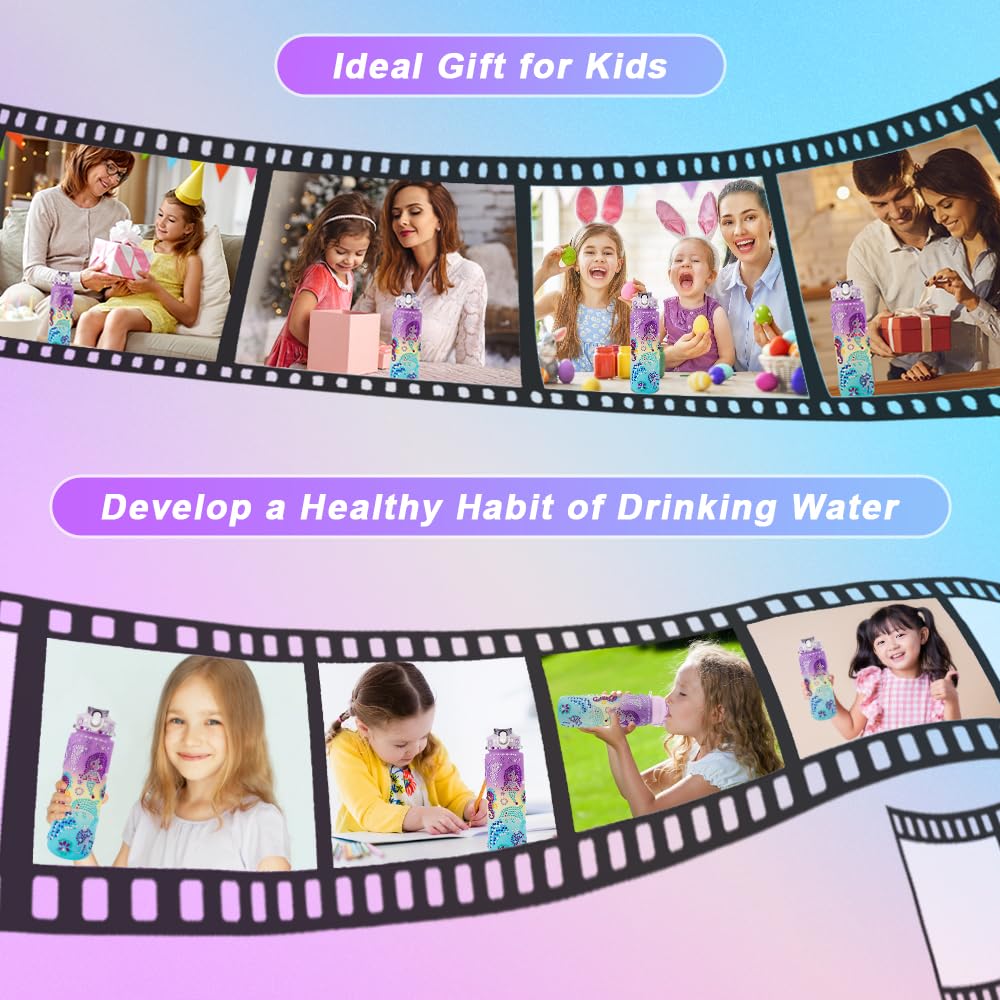 iRFKCIOW DIY Water Bottle Decorating Kit for Girls Ages 4-12 - 750ml with Gem Stickers, Lanyard, and Straw