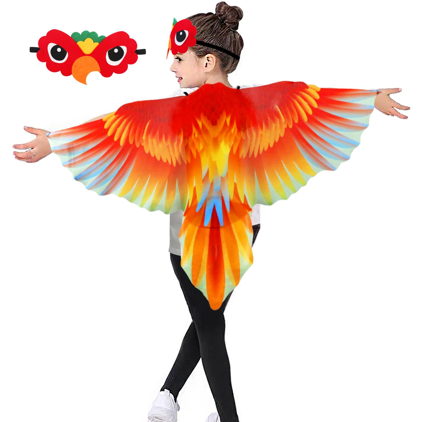 IROLEHOME Bird Costume Set for Kids – Eagle Wings with Headband, Lightweight Chiffon Dress-Up Cape for Ages 3-10