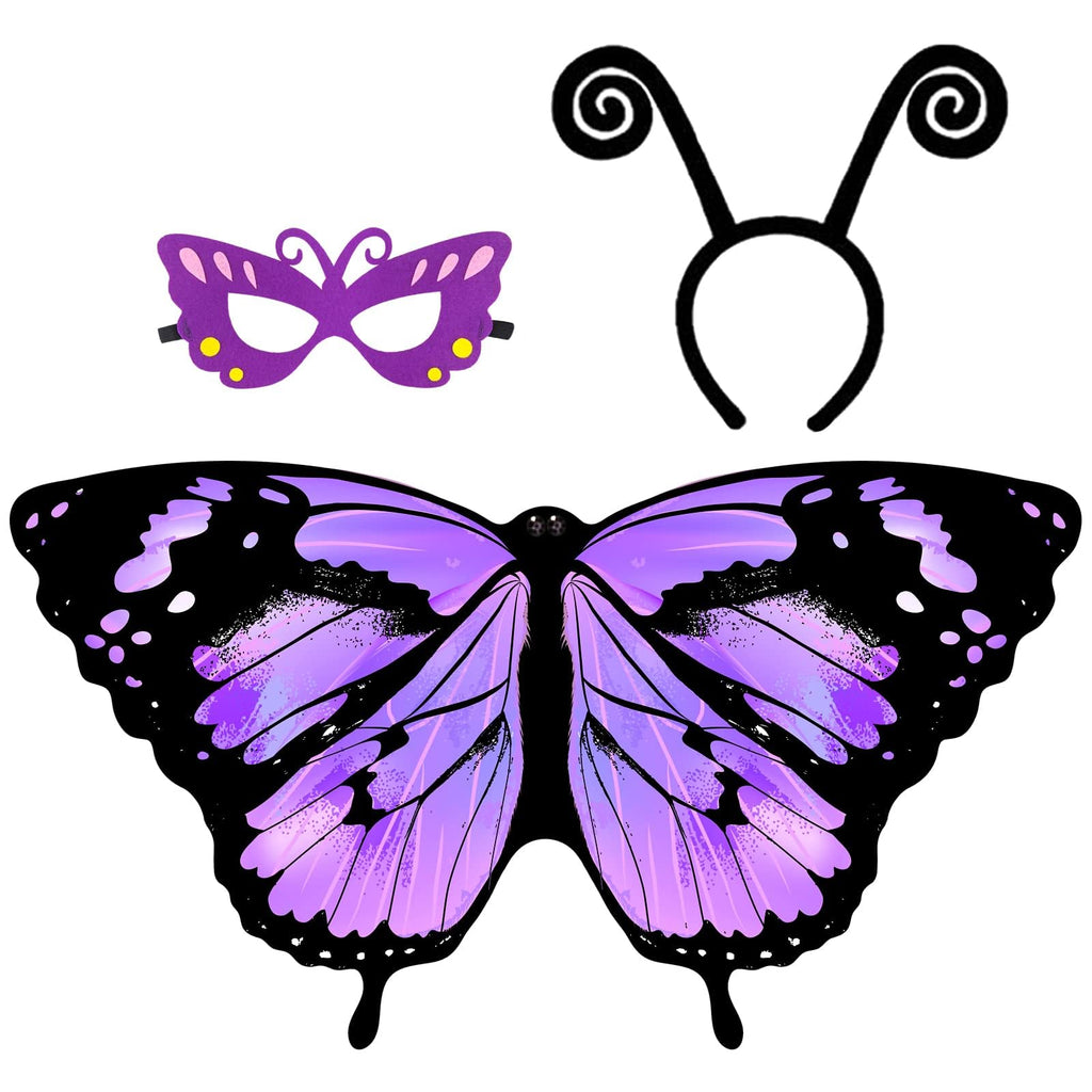IROLEHOME Butterfly Wings Costume for Girls – Fairy Dress-Up Set with Mask & Headband (Ages 3-8)