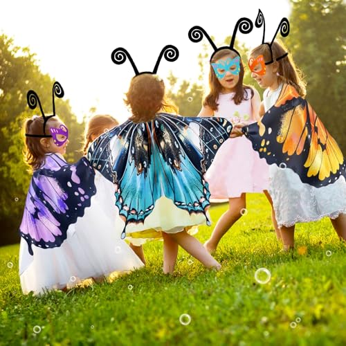 IROLEHOME Butterfly Wings Costume for Girls – Fairy Dress-Up Set with Mask & Headband (Ages 3-8)