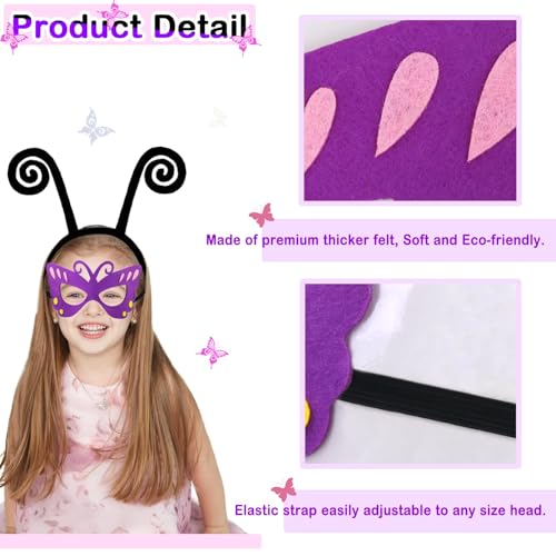 IROLEHOME Butterfly Wings Costume for Girls – Fairy Dress-Up Set with Mask & Headband (Ages 3-8)