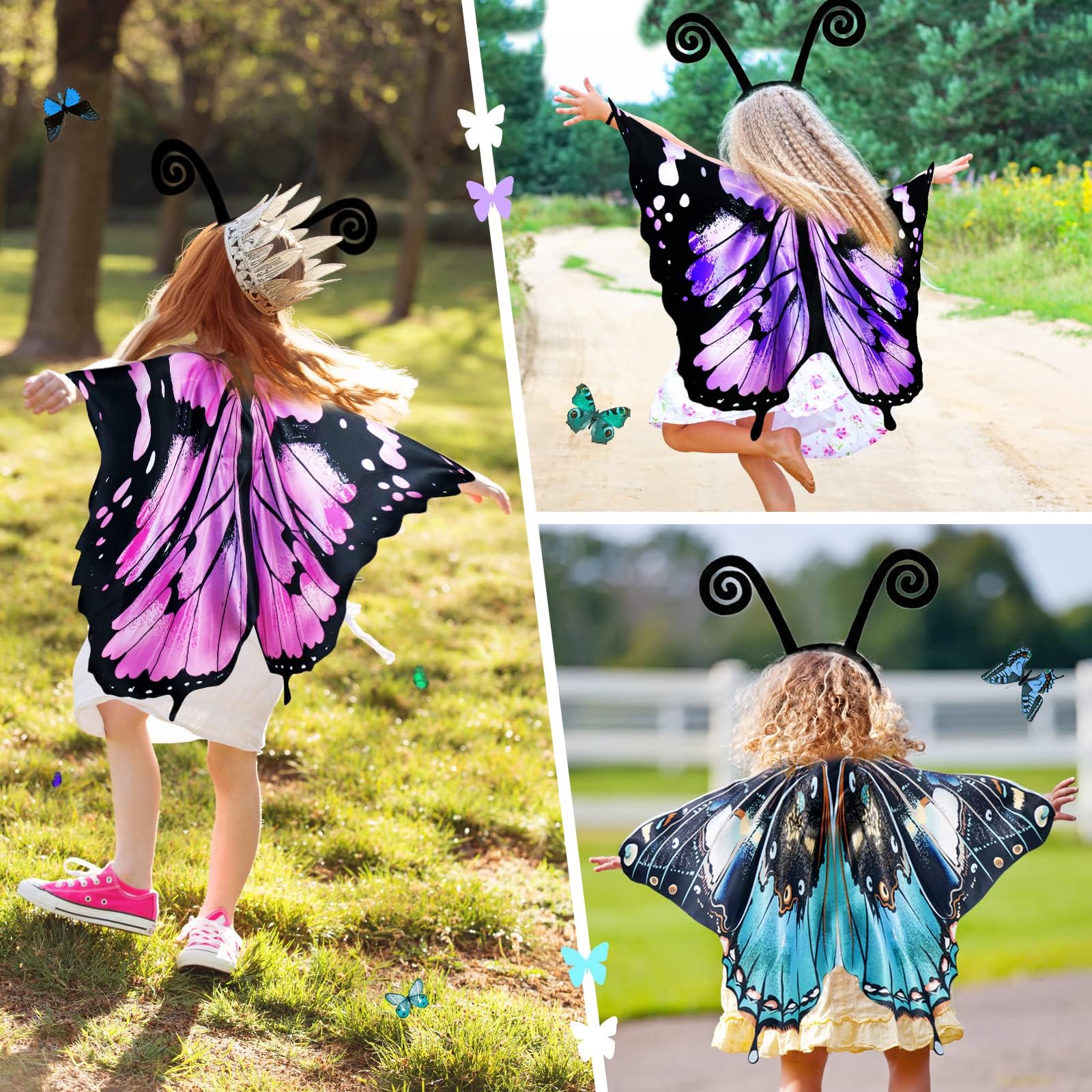 IROLEHOME Butterfly Wings Costume for Girls – Fairy Dress-Up Set with Mask & Headband (Ages 3-8)