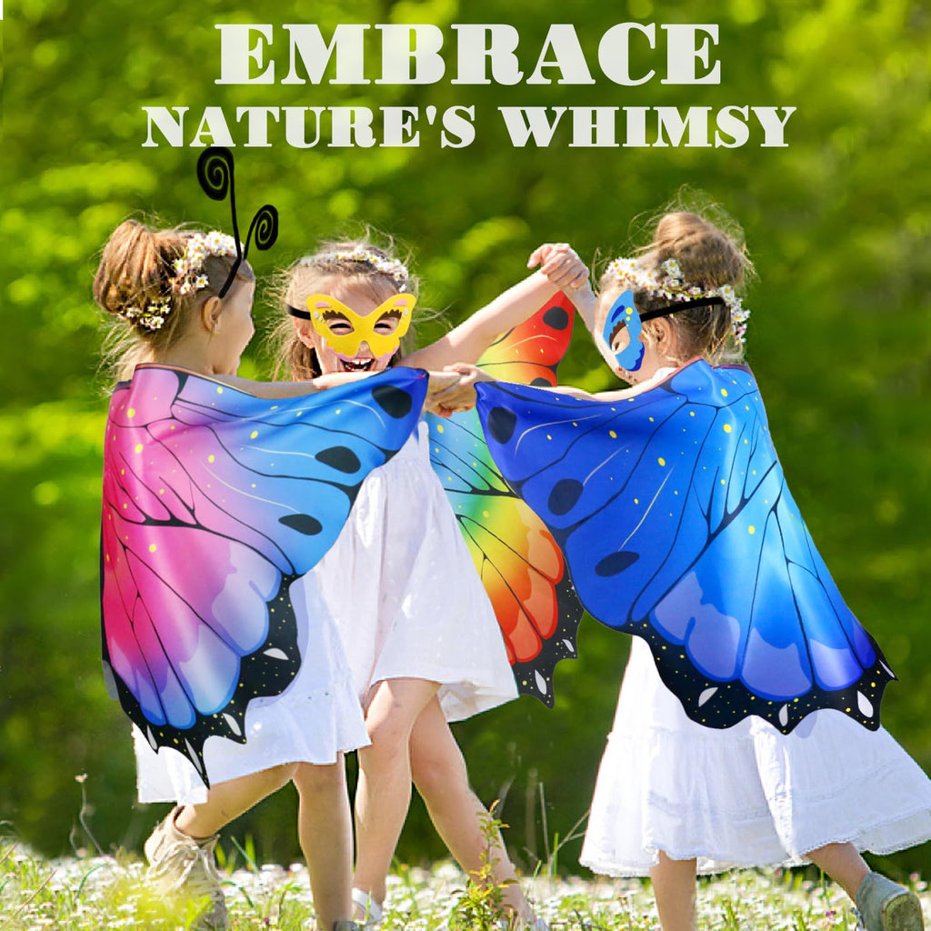 iROLEWIN Butterfly Wings Costume Set for Toddler Girls – Mask, Headband, 46.4" Cape