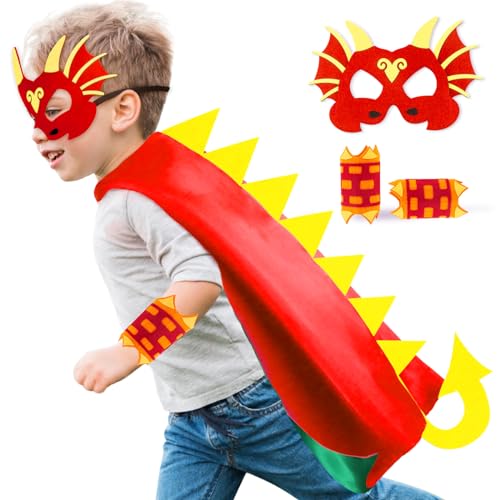 iROLEWIN Kids Dragon Costume Cape and Mask Set - 3D Spikes, Soft Lining, Ages 3-9