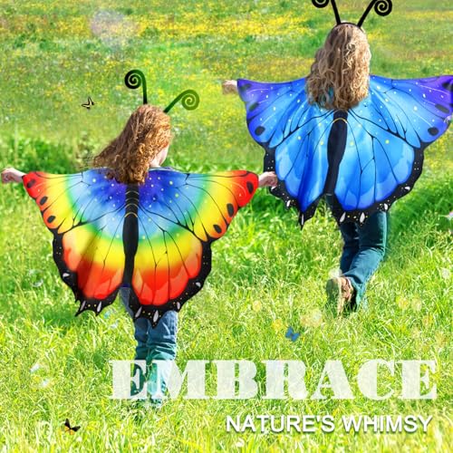 iROLEWIN Rainbow Fairy Butterfly Wings Costume Set for Toddler Kids – Includes Mask and Headband, 46.4-Inch Wingspan