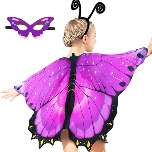 iROLEWIN Rainbow Fairy Butterfly Wings Costume Set for Toddlers & Kids – Includes Cape, Mask & Headband