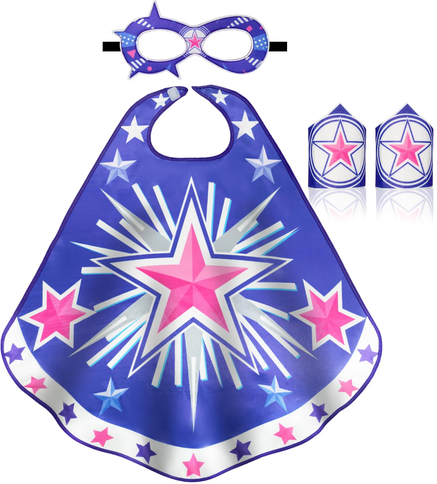 iROLEWIN Star Superhero Cape and Mask Set for Kids – 4-Piece Dress-Up Costume with Gauntlets