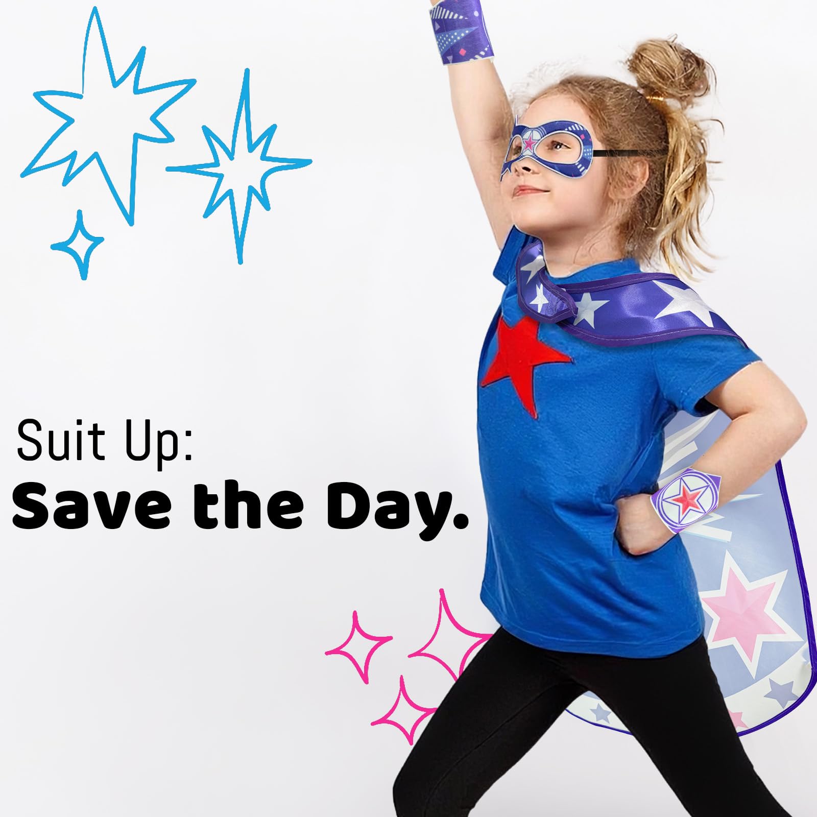 iROLEWIN Star Superhero Cape and Mask Set for Kids – 4-Piece Dress-Up Costume with Gauntlets