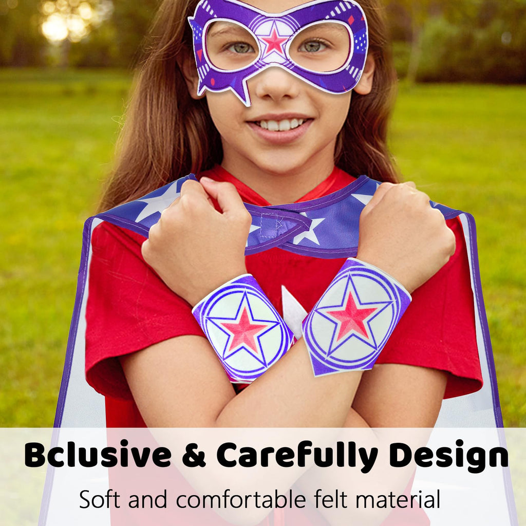 iROLEWIN Star Superhero Cape and Mask Set for Kids – 4-Piece Dress-Up Costume with Gauntlets