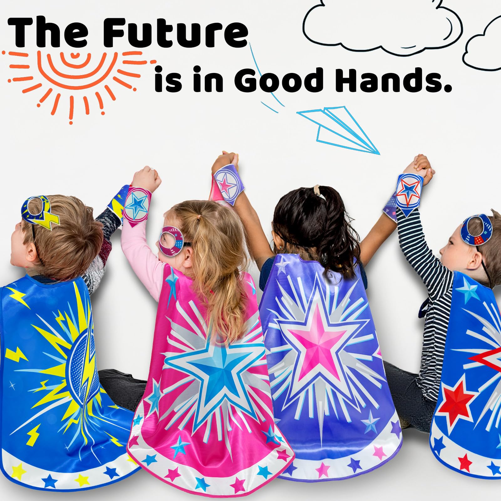 iROLEWIN Star Superhero Cape and Mask Set for Kids – 4-Piece Dress-Up Costume with Gauntlets