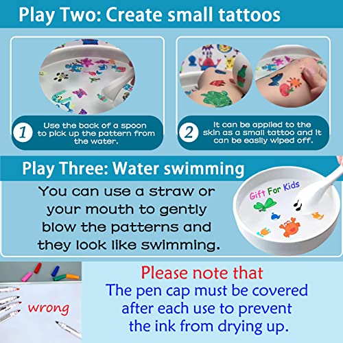 IRWPITW Magic Drawing Pen Bundle: 12 Colors Floating Ink Water Pens with Spoons & Towel for Kids