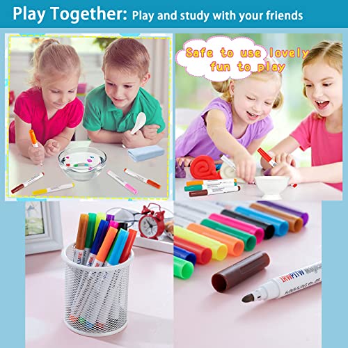 IRWPITW Magic Drawing Pen Bundle: 12 Colors Floating Ink Water Pens with Spoons & Towel for Kids