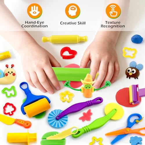 iShyan 30-Piece Kids Dough Play Set - Animal Cutters, Rolling Pins, Safety Scissors & Accessories