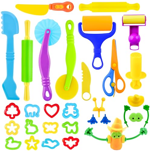 iShyan 30-Piece Kids Dough Play Set - Animal Cutters, Rolling Pins, Safety Scissors & Accessories